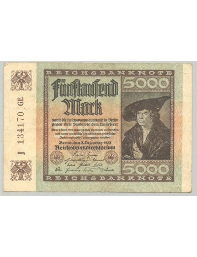 ALLEMAGNE 5000 MARK 02-12-1922 SERIE J TTB