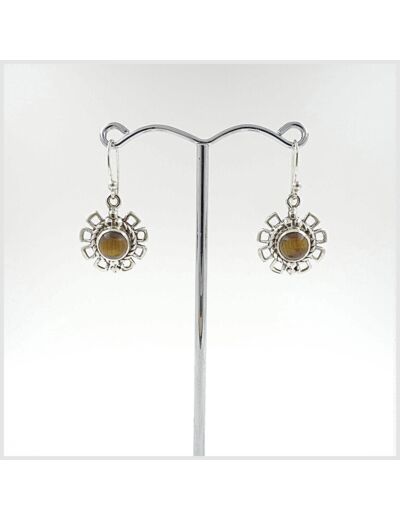 Boucles d'oreilles Oeil de tigre et Argent Massif