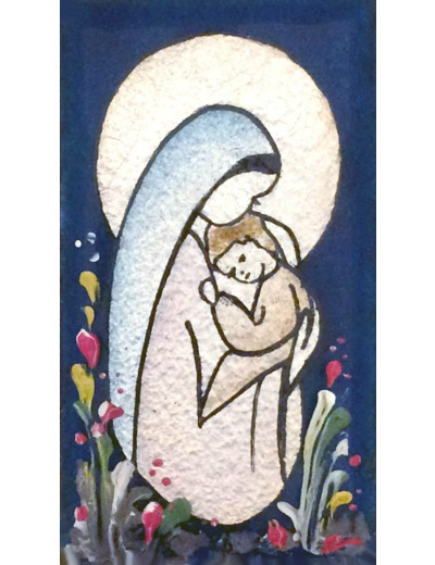 Vierge de la bonté + fleurs 7X4cm - EMAUX DU LIBAN