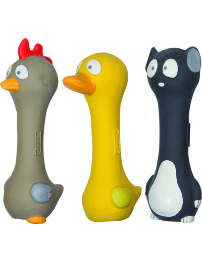 Jouet Poule/Canard/Chat en forme d'haltères en latex pour chien Flamingo