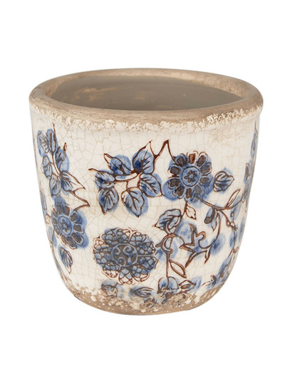 Pot de fleurs intérieur céramique beige bleu 12x12x13cm
