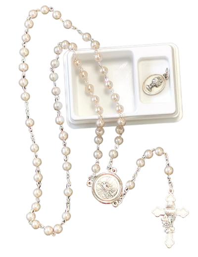 Coffret COMMUNION Chapelet argenté - Coeur St Michel
