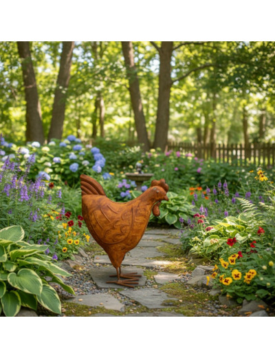 Statuette poule décorative fer rouille 17x7x20cm