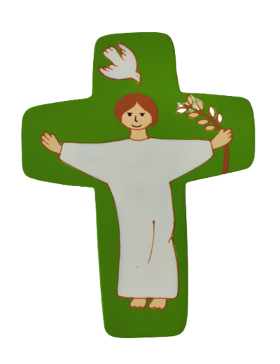 Croix Christ Réssuscité Verte 12,5x9,5cm