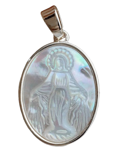 Pendentif en Nacre Argenté 16x22mm - VIERGE MIRACULEUSE