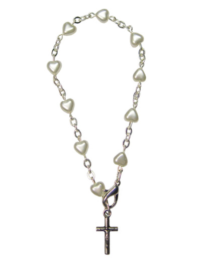 Bracelet Dizainier Perles Sur Chaîne Argentée COEUR BLANC