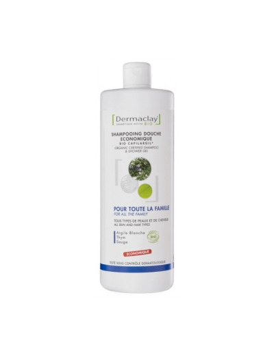 Shampooing Douche économique Argile blanche Thym Sauge 1 litre