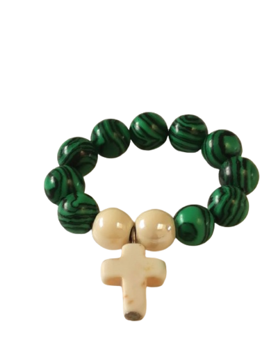 Dizainier élastique 8mm en pierre véritable coloris Malachite Verte