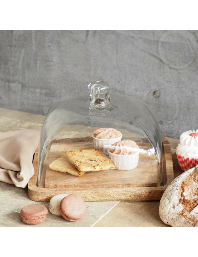 Cloche sur plateau bois verre 17x23x23cm