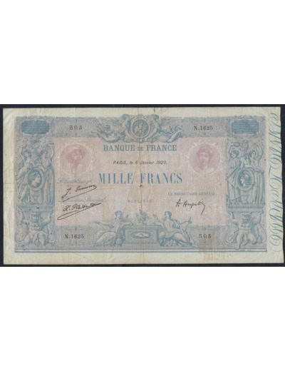 FRANCE 1000 FRANCS BLEU ET ROSE 6 JANVIER 1923 N.1625 TB+