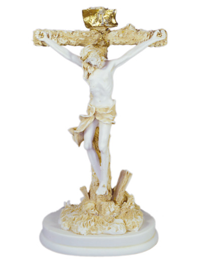 Calvaire - Statue en albâtre 21cm -Beige et Or