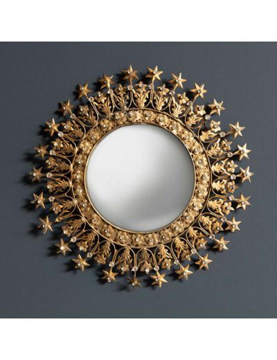 Petit miroir convexe auréole d'étoiles doré 28x28x1cm