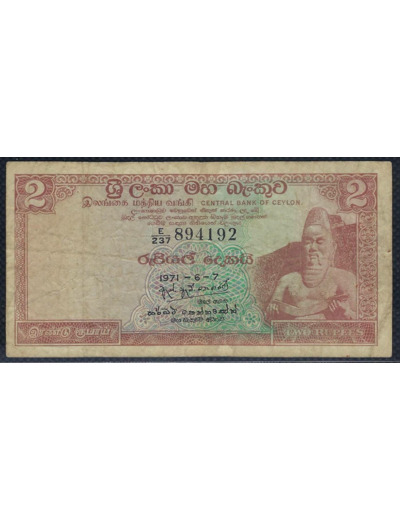 CEYLON (SRI LANKA) 2 RUPEES 7-6-1971 SERIE E237 TB+ (W72b)