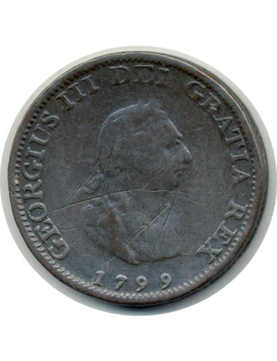 GRANDE BRETAGNE 1 FARTHING 1799 GEORGES III TB rayures (W646)