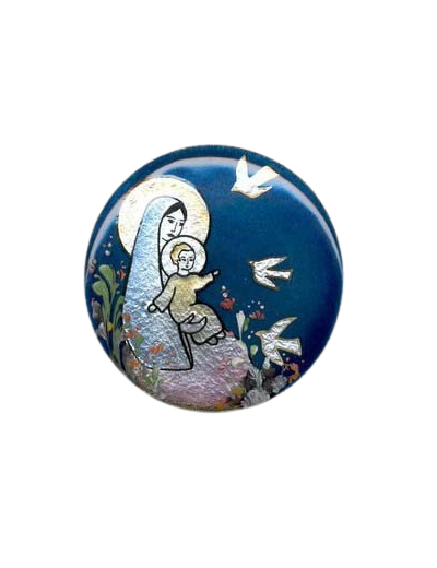 Vierge aux oiseaux 8,3x8,3cm - EMAUX DU LIBAN