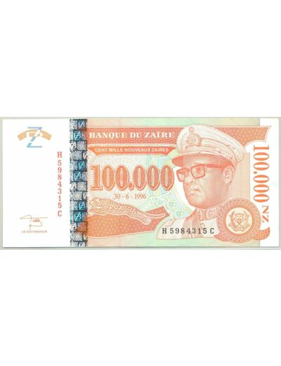 ZAIRE 100000 NOUVEAUX ZAIRES 30-06-1996 SERIE H 5984315C SPL