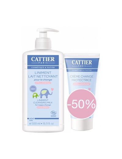 Lot de 1 Liniment Lait nettoyant pour le change 500ml + 1 Crème protectrice à 50%