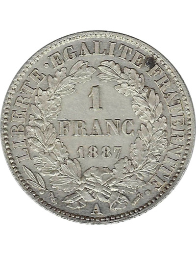 FRANCE 1 FRANC CERES 1887 A (Paris) TTB+ TACHES