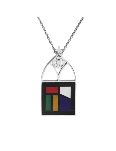Pendentif + Chaine Argent 925 - Vitrail 35x15mm + Bte à bijoux