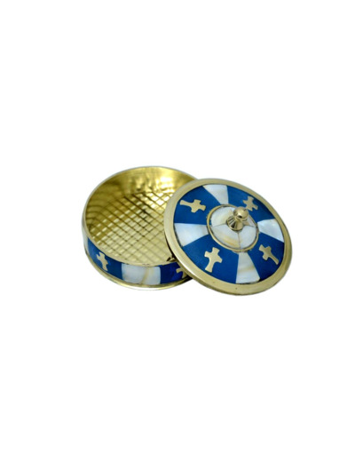 Boîte à chapelets en Nacre et Laiton - Bleu - Diamètre 7cm