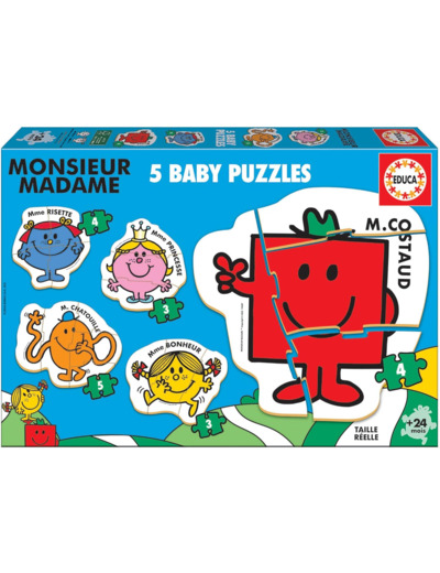 Educa - Baby Puzzles Monsieur Madame. Lot de 5 Puzzles progressifs pour bébés