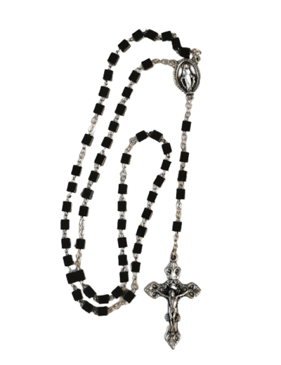 Chapelet Hématite chaine argentée -grains CARRES