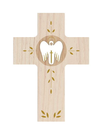 Croix Louange - Saint Michel - patinée blanche - 14x10cm