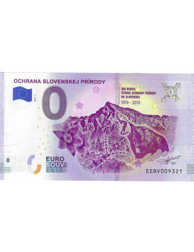 SLOVAQUIE 2019-1 OCHRANA BILLET SOUVENIR 0 EURO TOURISTIQUE NEUF