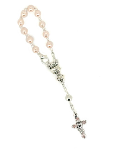 Dizainier COMMUNION imitation perle avec fermoir- ROSE