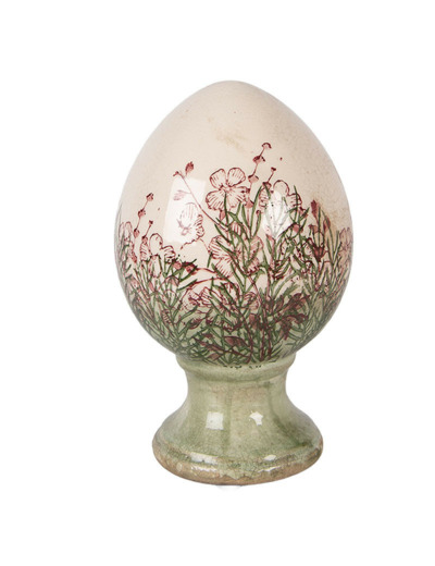 Décoration œuf sur pied céramique beige vert 12x12x19cm