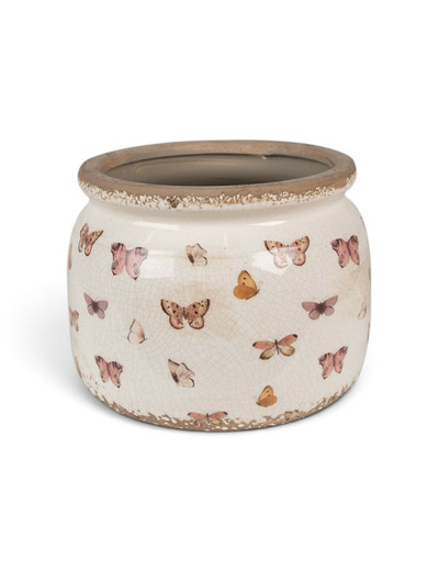 Pot de fleurs intérieur beige à papillons 20x15cm