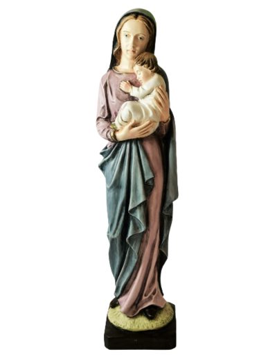 Vierge à l'enfant polychrome 50cm - résine peinte main