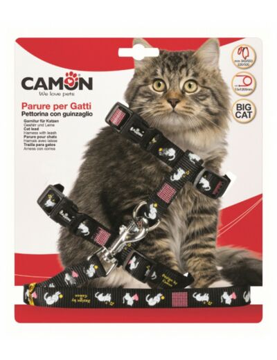 Harnais + laisse en nylon pour grands chats - 1,2m de long