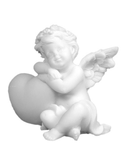 Ange endormi sur coeur Gauche - Statue en albâtre 6cm - Blanc