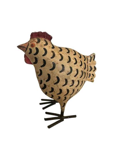 Petite poule décorative lune beige noir 22x12x22cm