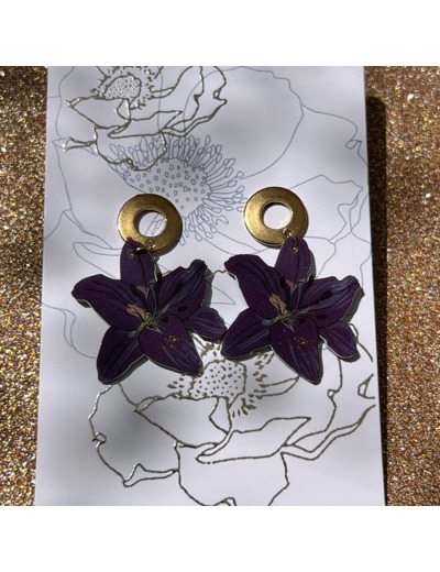 Boucles d'oreilles lys violet