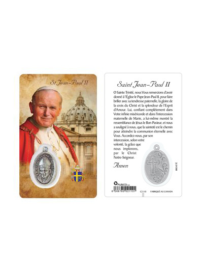 Carte-prière avec insertion SAINT JEAN-PAUL II