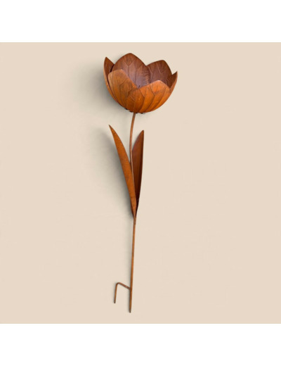 Tuteur Jardin Fleur ouverte fer rouille 38x38x144cm