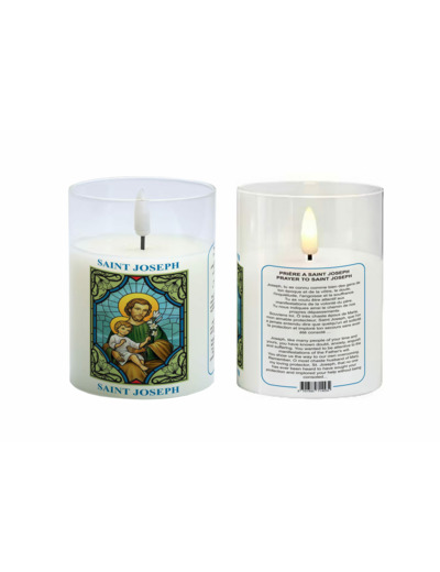 Bougie LED 7.5x10cm - Saint Joseph + Prière - Vendue sans pile