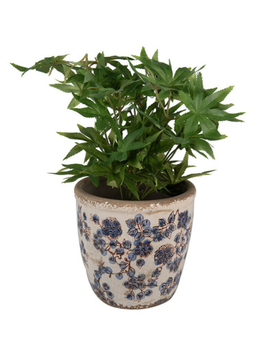 Pot de fleurs intérieur céramique beige bleu 16x16x17cm