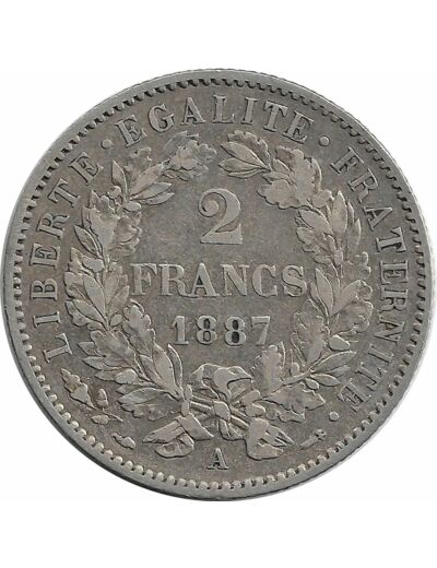 FRANCE 2 FRANCS CERES 1887 A (Paris) TTB