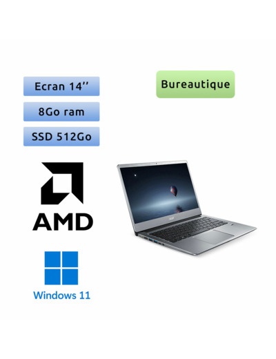 Acer Swift SF314-41-R1X6 - Windows 11 - Ryzen 5 2.1Ghz 8Go 512 Go SSD - Webcam - 14 - Ordinateur Portable PC