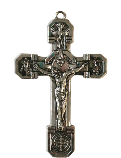 Croix du Pardon en Métal Argenté Vieilli, avec Livret - 11,2X7,1cm