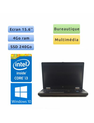 HP ProBook 6560b - Windows 10 - i3 4Go 256Go SSD - 15.6 - Webcam - Grade B - Ordinateur Portable PC