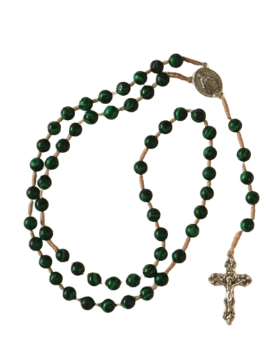 Chapelet sur Corde 8mm en pierre véritable coloris Malachite verte