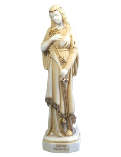 Ste Philomène - Statue en albâtre 22cm -Beige et Or