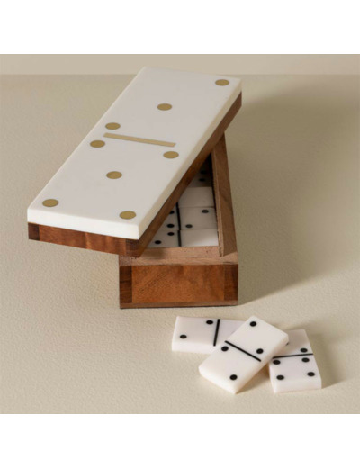 Boîte jeux acacia laiton 20x5x7cm