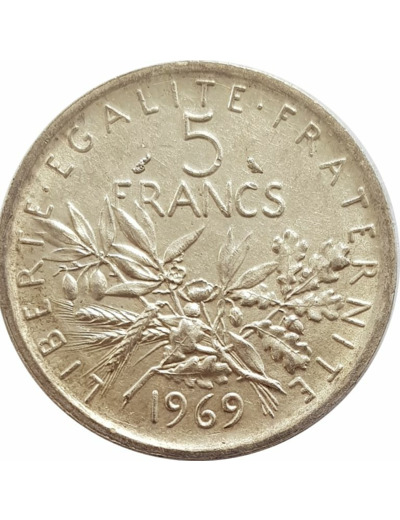 FRANCE 5 FRANCS ROTY ARGENT 1969 TTB+