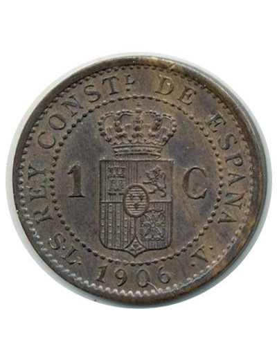 ESPAGNE 1 CENTIMO 1906 SLV ALFONSO XIII TTB (W726)