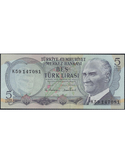 TURQUIE 5 LIRA L.1970 (1976) Série K59 NEUF (W185)